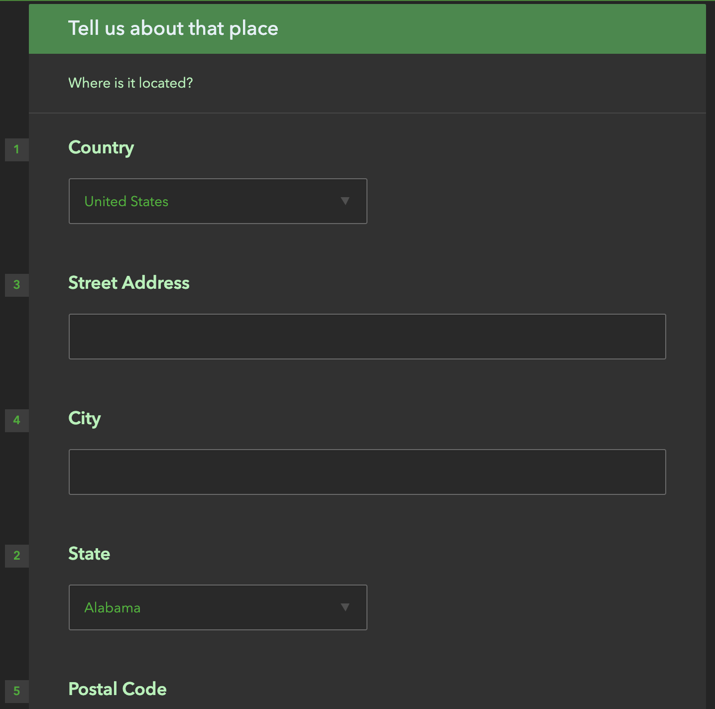 basic address capture form with country field